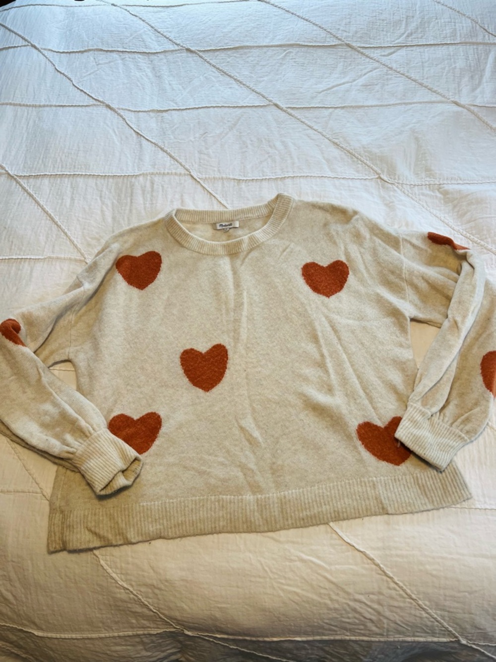 Madewell Cream Crewneck Sweater with Heart Motif - Picture 6 of 11